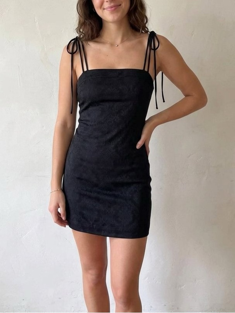 Intimately Free People Textured Double Strap Mini Slip Dress Black Medium
